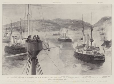 The Eastern Crisis, Bombardment of the Insurgent Camp on the Hills East of Canea by the Combined Fleet of the Powers, 21 February, Scene from the Fighting-Top of HMS Revenge by William Heysham Overend